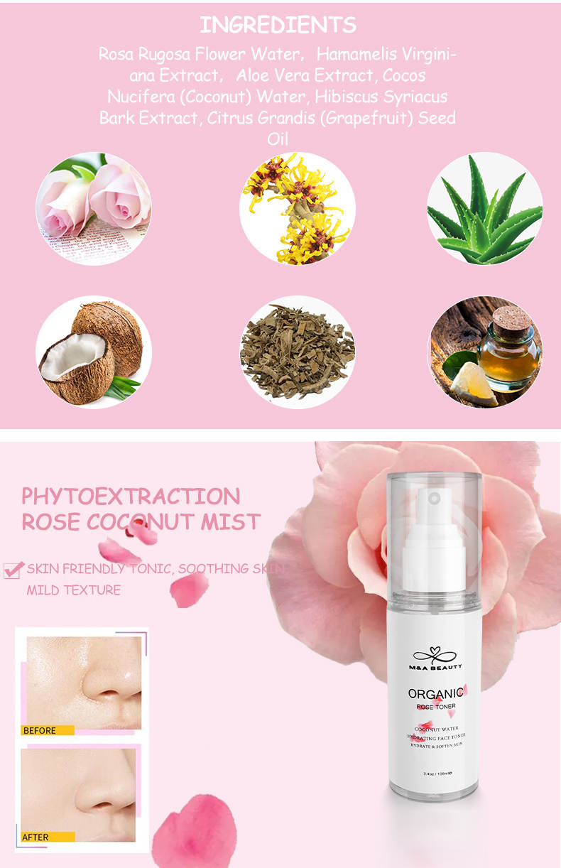 M&A Beauty Organic Rose Water/Toner 100ml - face Mist Soothing and Hydrating and Reduces Redness