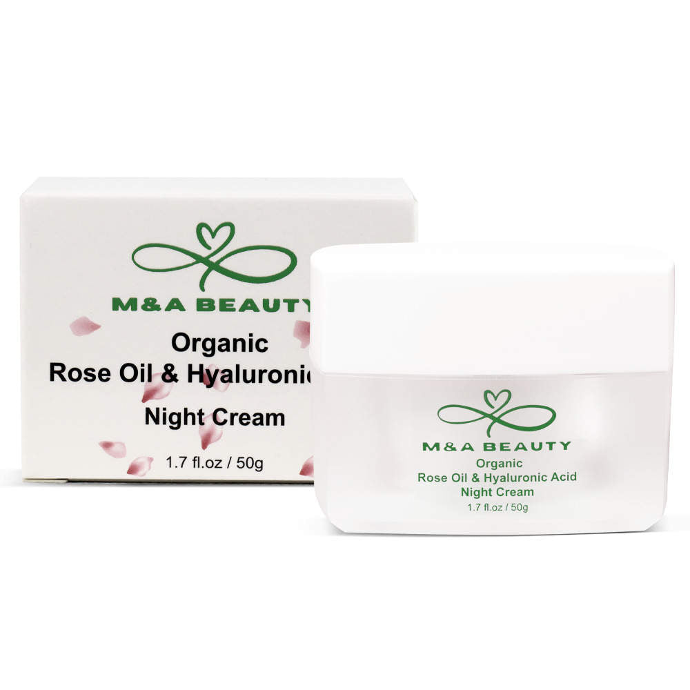 M&A Beauty 3 in 1 Organic Rose Oil Night Cream With Vitamin E and hyaluronic acid 1.7 OZ supper moisturizing