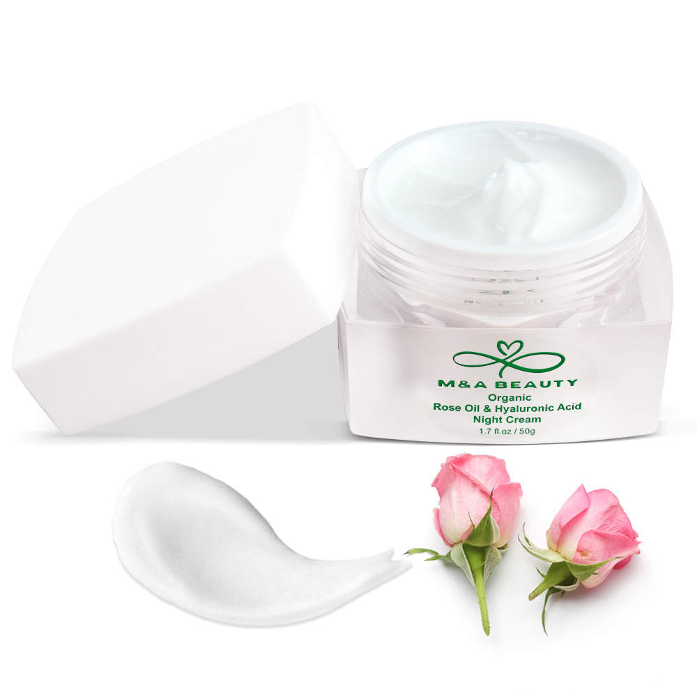 M&A Beauty 3 in 1 Organic Rose Oil Night Cream With Vitamin E and hyaluronic acid 1.7 OZ supper moisturizing