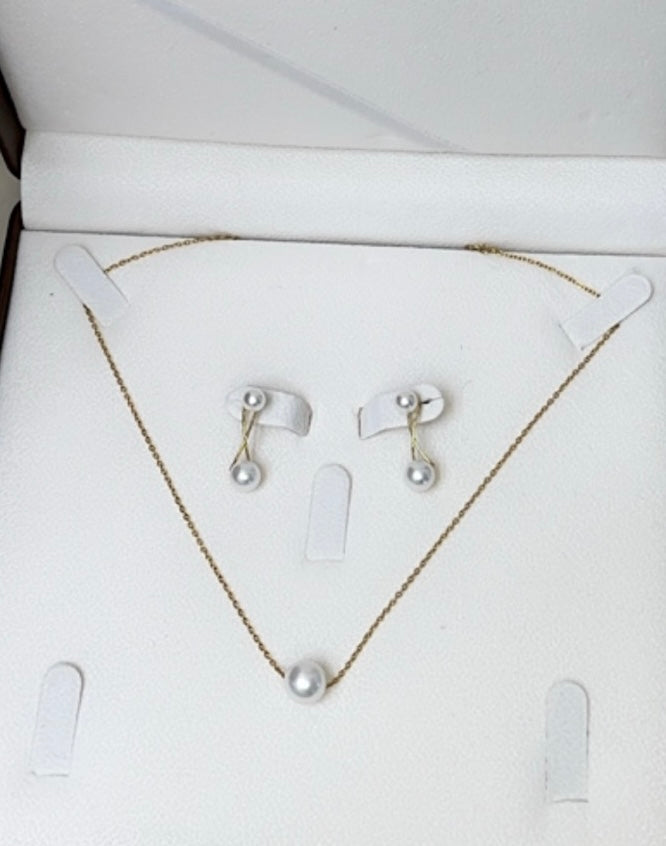 M&A Fashion Pearl Charm Necklace Gold Plating Round Pearl Necklace
