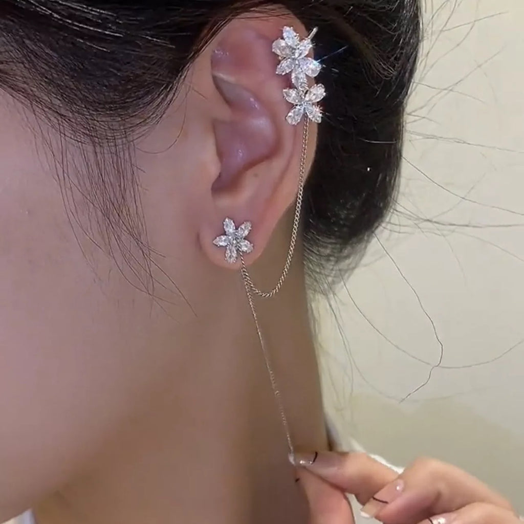 M&A Long Flower Threader Ear Cuff