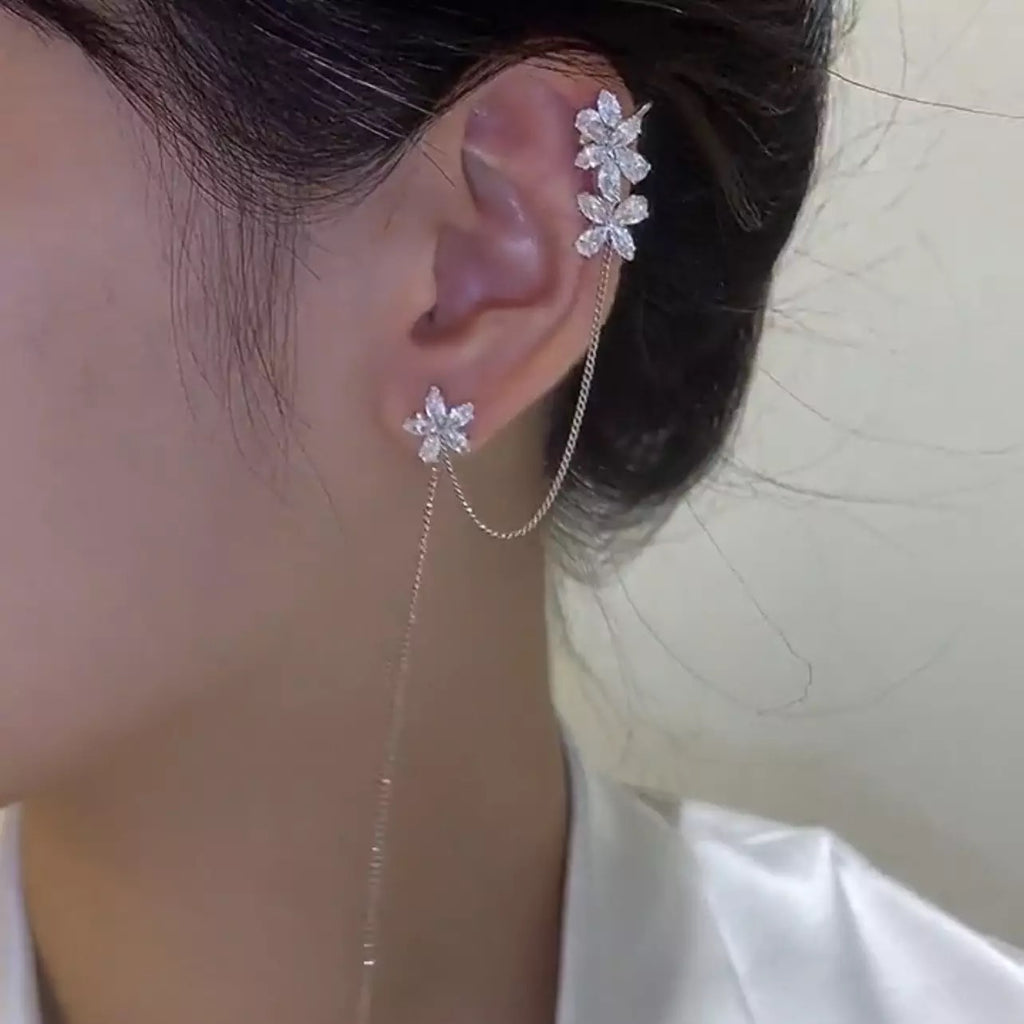 M&A Long Flower Threader Ear Cuff