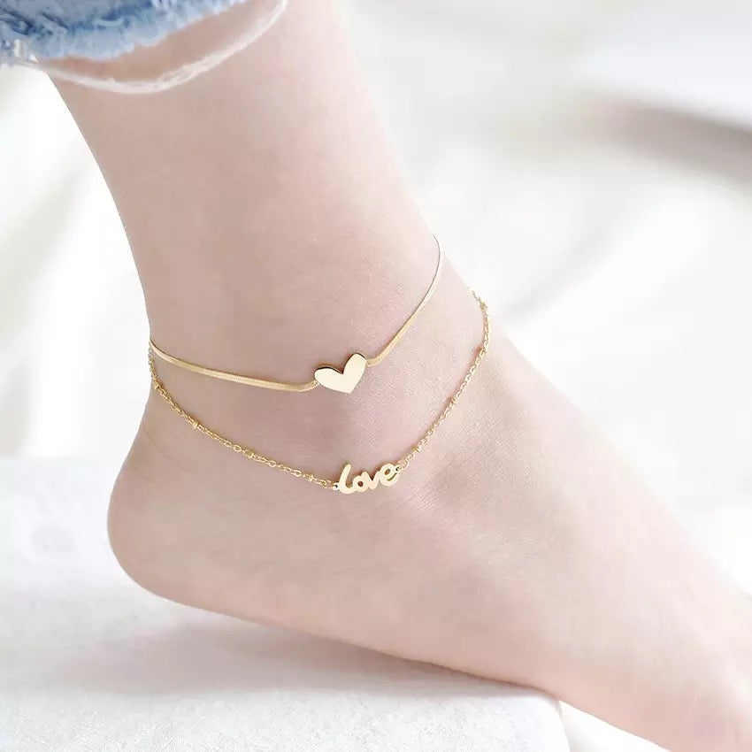 M&A Beauty New Fashion Double Love Anklet 18k Gold Plated Chain
