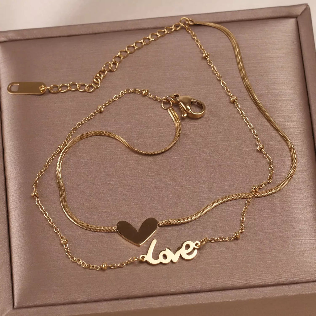 M&A Beauty New Fashion Double Love Anklet 18k Gold Plated Chain