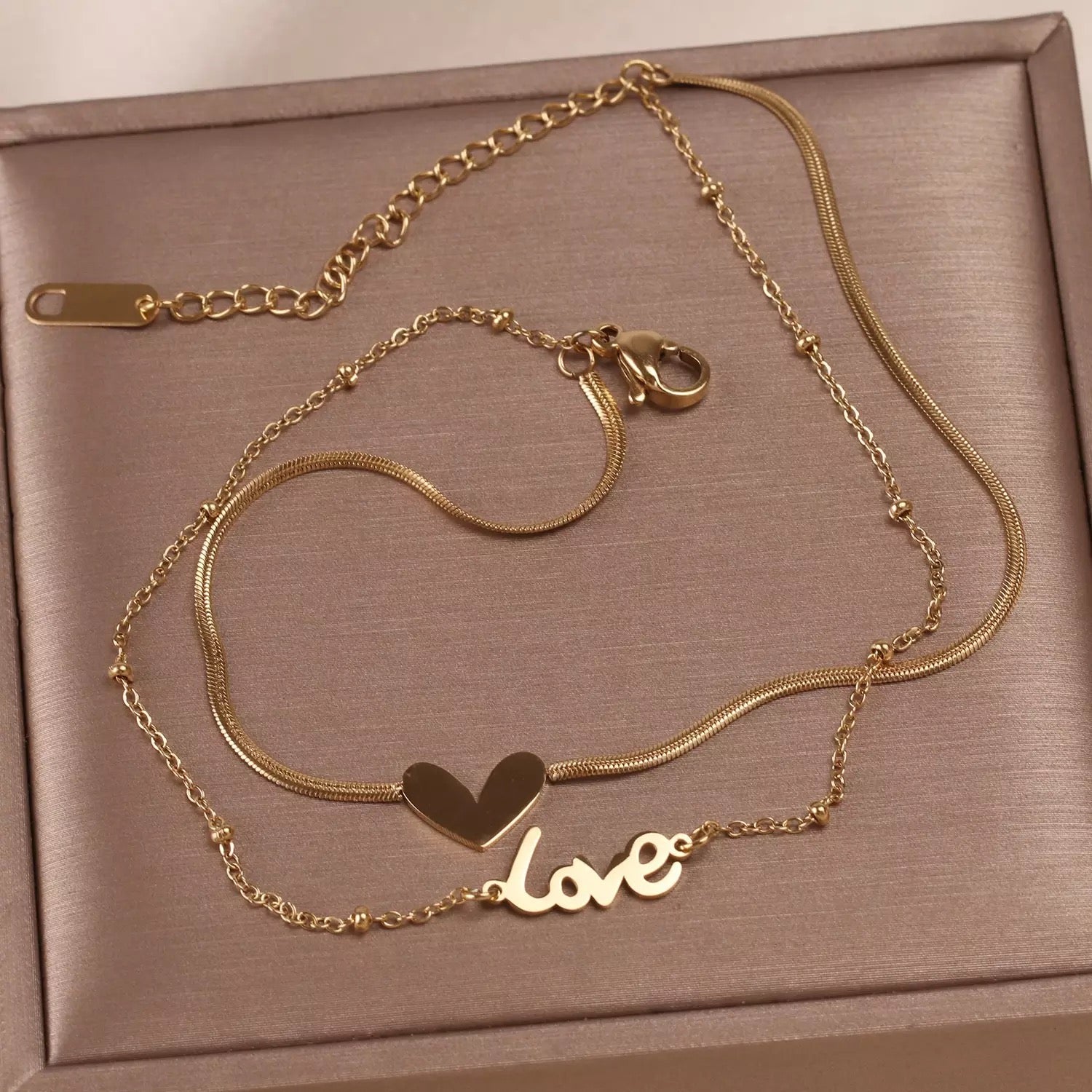M&A Beauty New Fashion Double Love Anklet 18k Gold Plated Chain