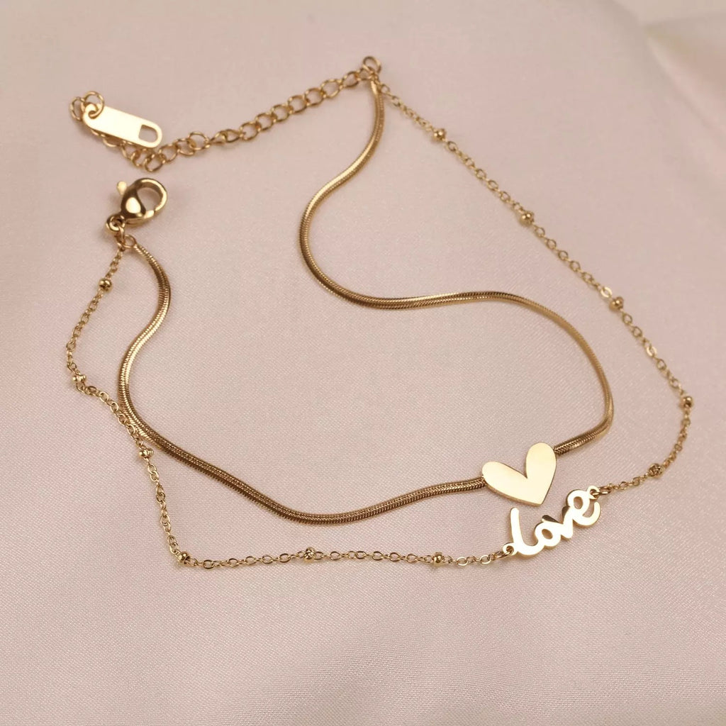 M&A Beauty New Fashion Double Love Anklet 18k Gold Plated Chain
