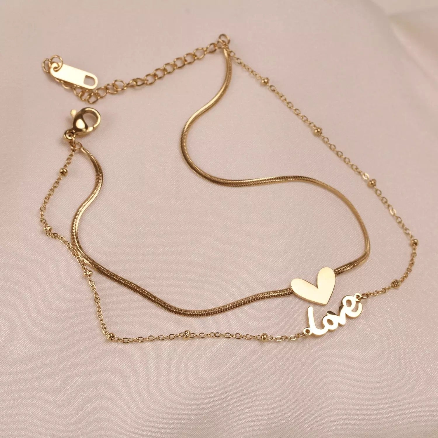 M&A Beauty New Fashion Double Love Anklet 18k Gold Plated Chain