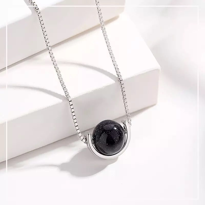 M&A new Anti-Oxidation Obsidian Saturn Pendant Copper Necklace