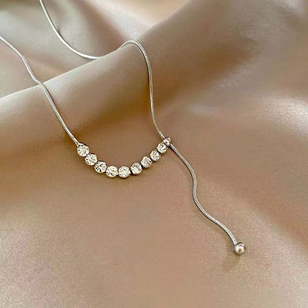 M&A Simple Shiny Rhinestone Choker 9 Zircon Beads Stone Diamond Necklace With Adjustable Bead Tassel Necklaces