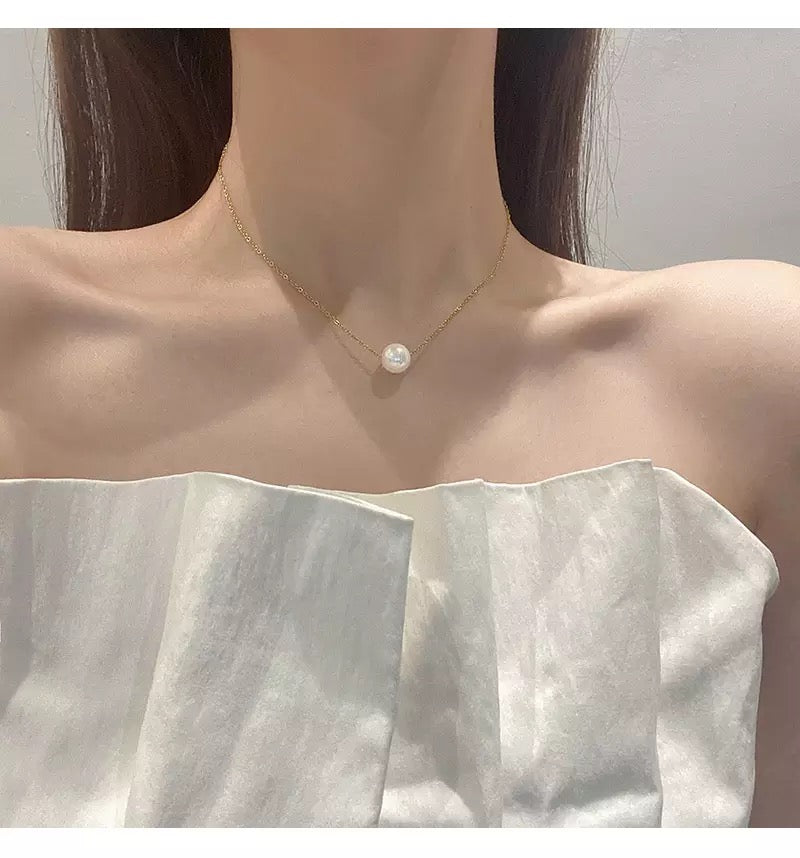 M&A Fashion Pearl Charm Necklace Gold Plating Round Pearl Necklace