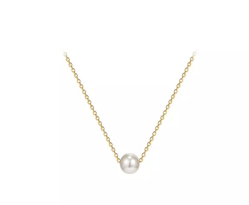 M&A Fashion Pearl Charm Necklace Gold Plating Round Pearl Necklace