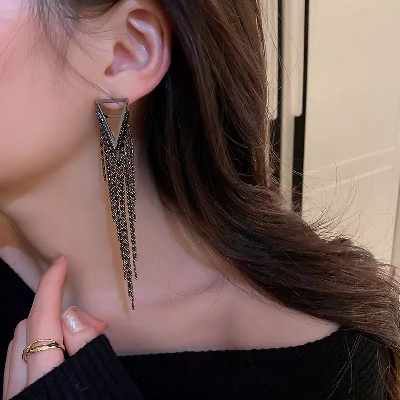 M&A Needle Earrings Shiny Full Diamond Triangle Earrings For women