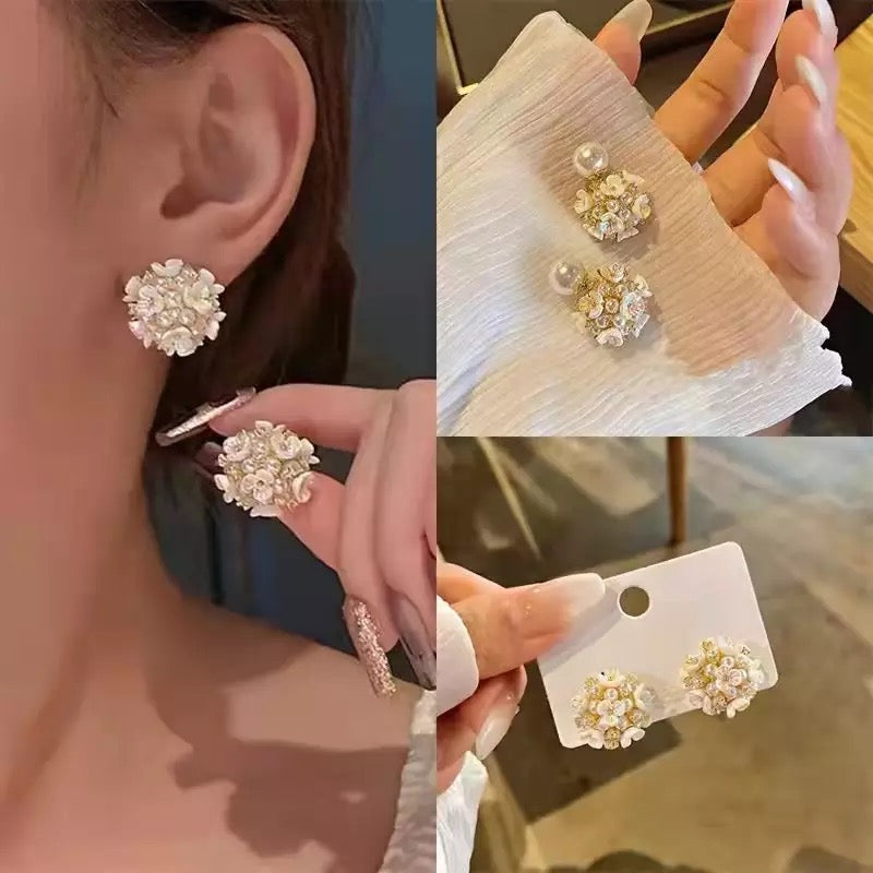 M&A White Pearl Flower Earring For Women