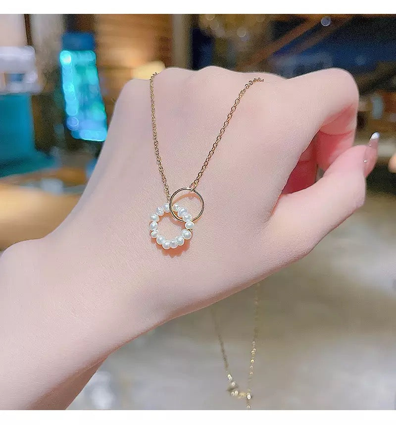 M&A Pearl Pendant Necklace Geometric Gold Plated Necklace