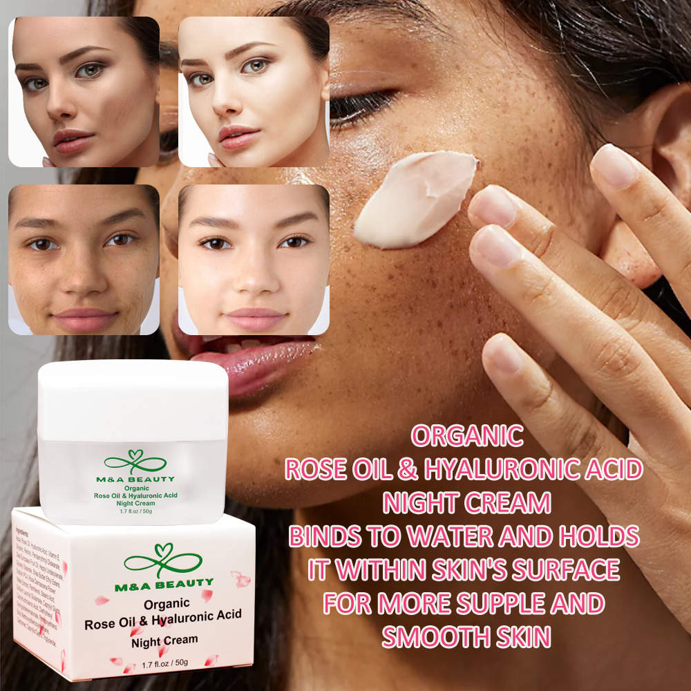 M&A Beauty 3 in 1 Organic Rose Oil Night Cream With Vitamin E and hyaluronic acid 1.7 OZ supper moisturizing