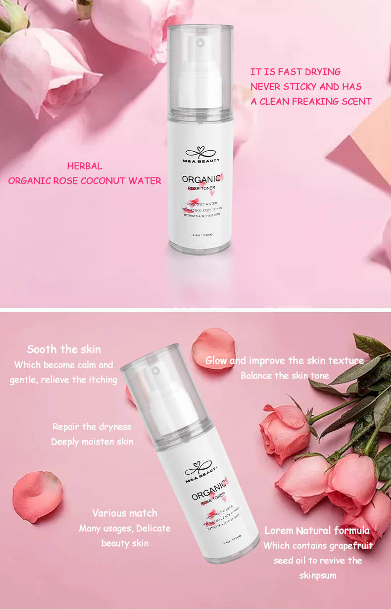 M&A Beauty Organic Rose Water/Toner 100ml - face Mist Soothing and Hydrating and Reduces Redness