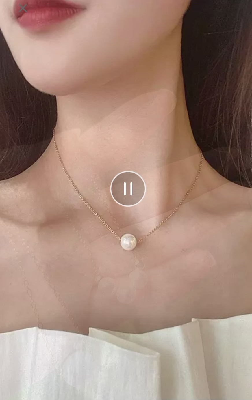 M&A Fashion Pearl Charm Necklace Gold Plating Round Pearl Necklace