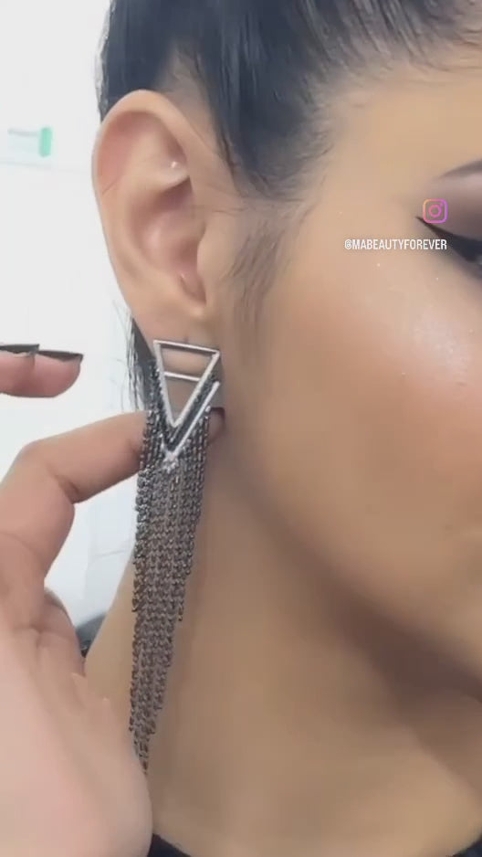 M&A Needle Earrings Shiny Full Diamond Triangle Earrings For women